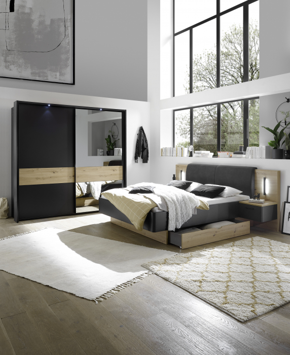 STARLIGHT, Dulap culoare gri antracit spre negru cu insertii stejar artisan, (Lxadxh): 225x60x215 cm. [8]