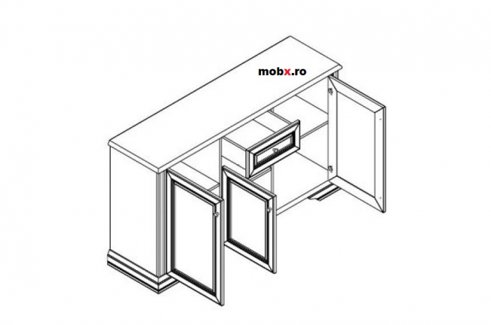 White, Comoda 3D1S, front MDF culoare frasin alb + pin argintiu, 161/45/93 cm. [2]
