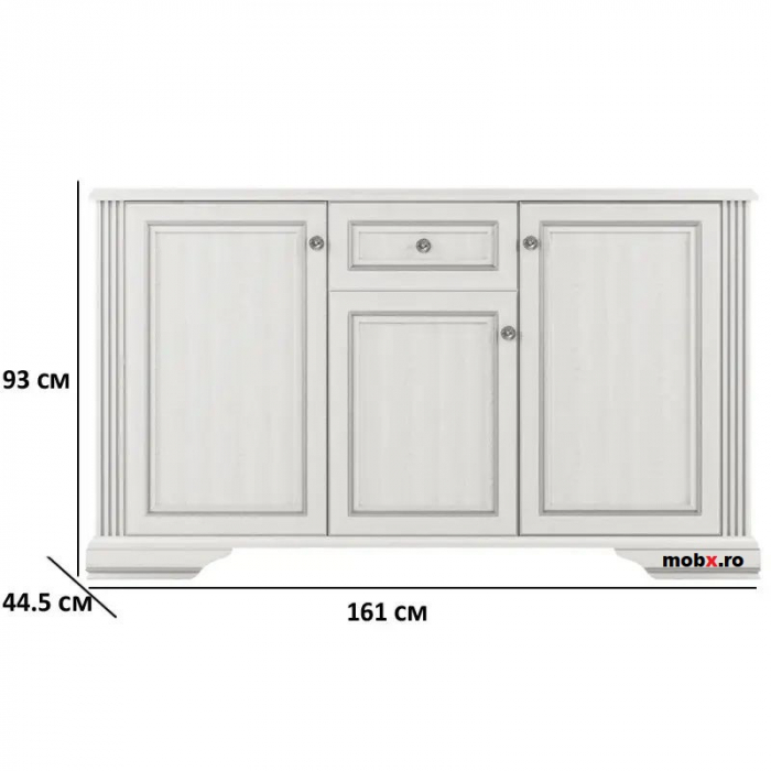 White, Comoda 3D1S, front MDF culoare frasin alb + pin argintiu, 161/45/93 cm. [3]