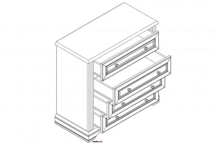 White, Comoda 4S, front MDF culoare frasin alb + pin argintiu, 94/45/93 cm. [5]