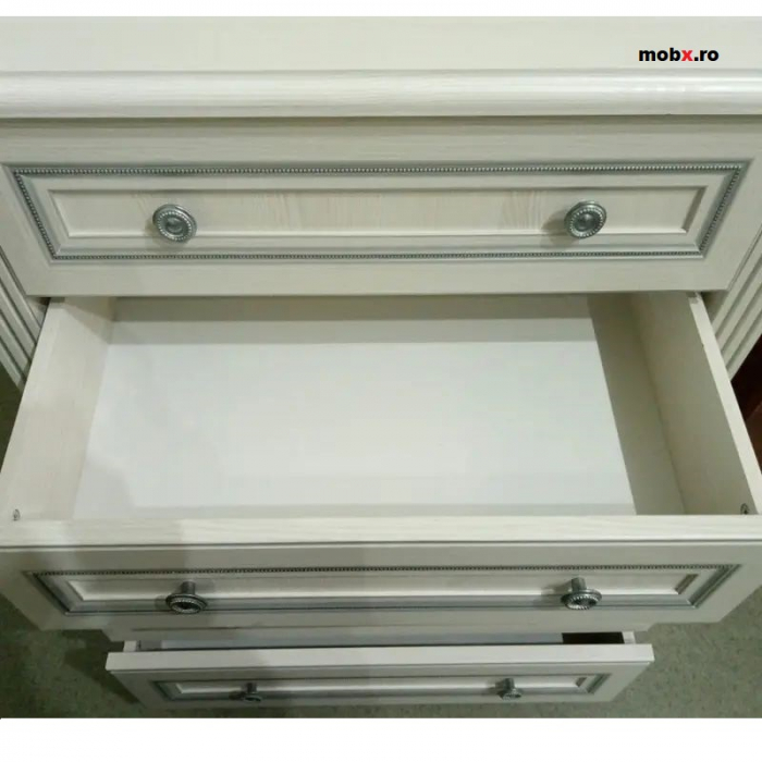 White, Comoda 4S, front MDF culoare frasin alb + pin argintiu, 94/45/93 cm. [2]