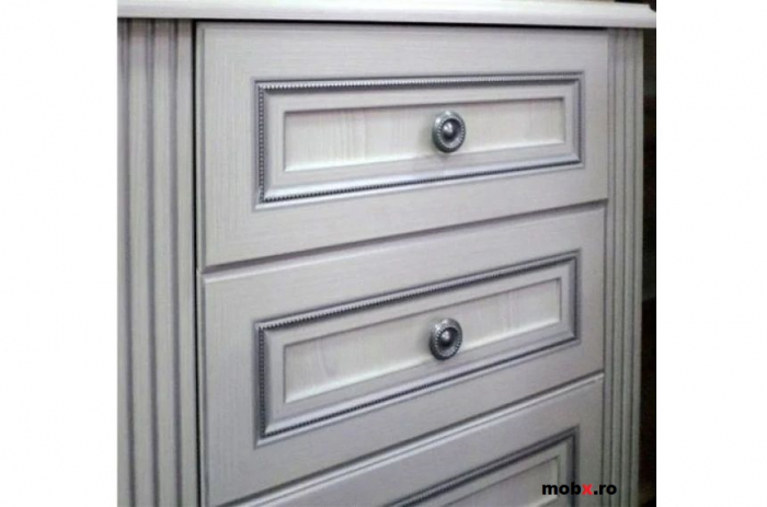 White, Comoda 4S, front MDF culoare frasin alb + pin argintiu, 94/45/93 cm. [3]