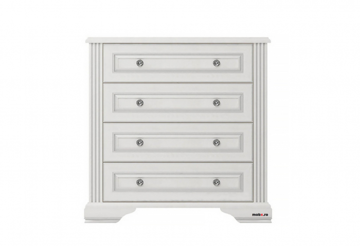White, Comoda 4S, front MDF culoare frasin alb + pin argintiu, 94/45/93 cm. [6]