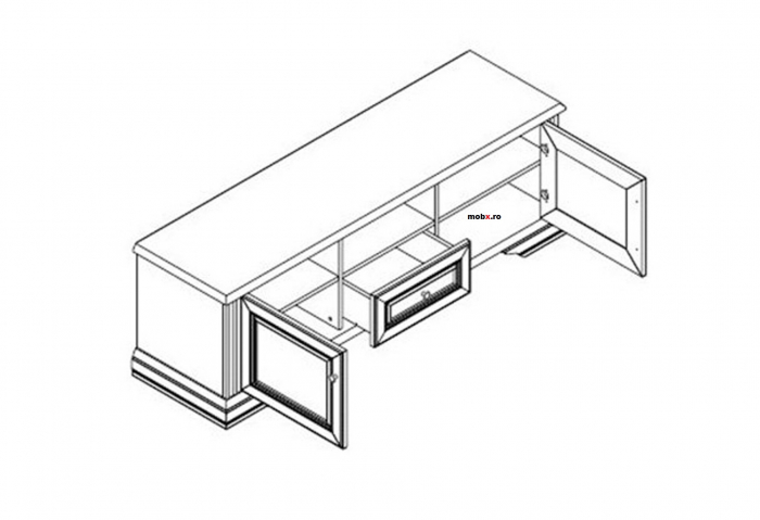 White, Comoda TV, RTV2D1S, front MDF culoare frasin alb + pin argintiu, 161/45/53 cm. [2]