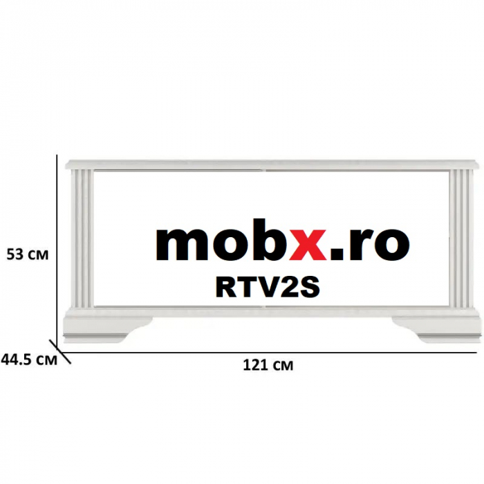 White, Comoda TV, RTV2S, front MDF culoare frasin alb + pin argintiu, 121/45/53 cm. [2]