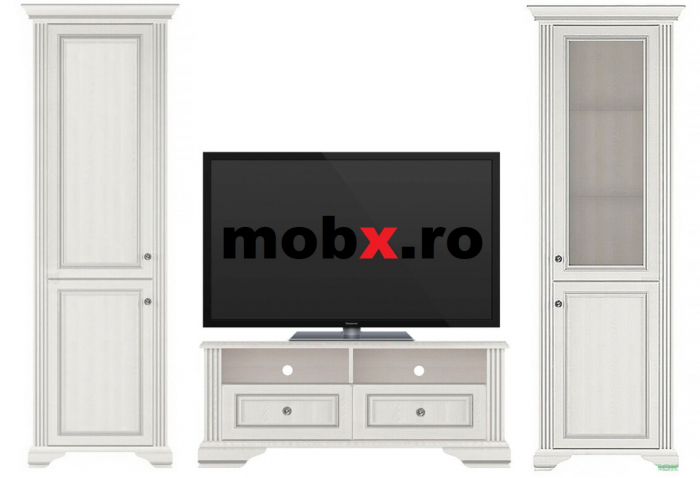 White, Comoda TV, RTV2S, front MDF culoare frasin alb + pin argintiu, 121/45/53 cm. [3]