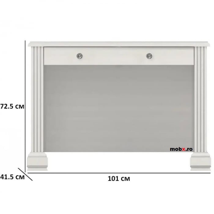 White, Masuta de toaleta, front MDF culoare frasin alb + pin argintiu, 101/41/72 cm. [2]