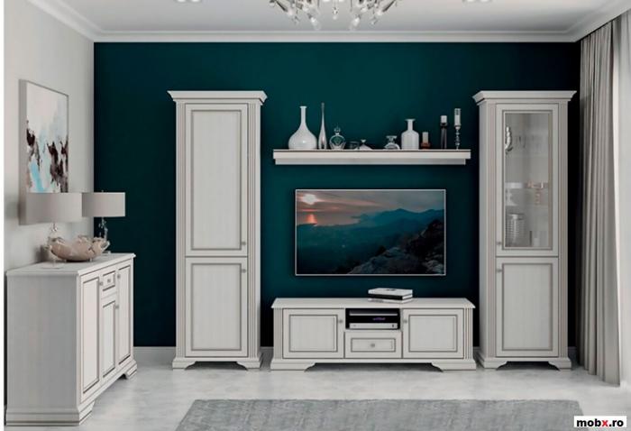 White, Polita 160, front MDF culoare frasin alb + pin argintiu, 160/30/12 cm. [3]