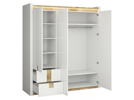 Alameda Dormitor modular, Set-A (dulap+ pat 160A + 2 noptiere + kom4S + toaleta), alb lucios si stejar. [4]