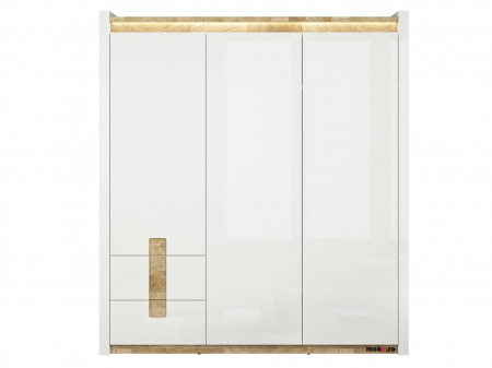 Alameda Dormitor modular, Set-A (dulap+ pat 160A + 2 noptiere + kom4S + toaleta), alb lucios si stejar. [1]