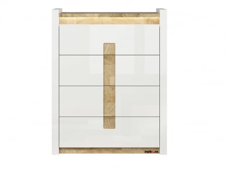 Alameda Dormitor modular, Set-A (dulap+ pat 160A + 2 noptiere + kom4S + toaleta), alb lucios si stejar. [10]