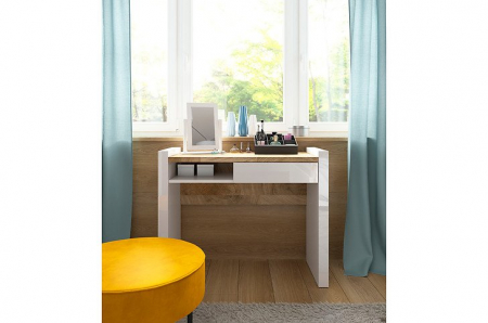 Alameda Dormitor modular, Set-A (dulap+ pat 160A + 2 noptiere + kom4S + toaleta), alb lucios si stejar. [16]