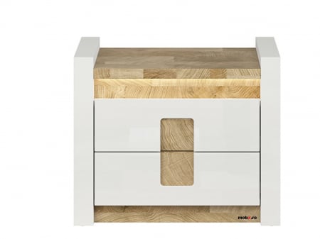 Alameda Dormitor modular, Set-A (dulap+ pat 160A + 2 noptiere + kom4S + toaleta), alb lucios si stejar. [7]