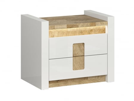 Alameda Dormitor modular, Set-A (dulap+ pat 160A + 2 noptiere + kom4S + toaleta), alb lucios si stejar. [8]