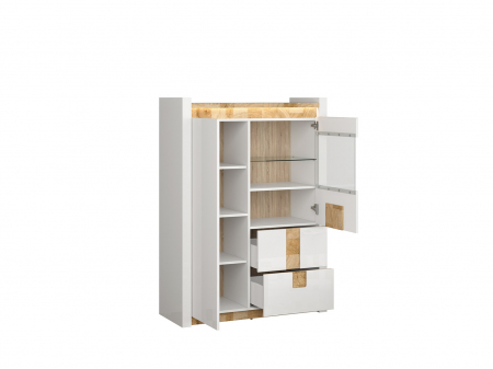 Alameda vitrina REG1W1D2S, alb/stejar, (L/ad./h):102/41/141 cm. [2]