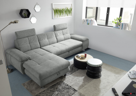Coltare living - ALBA, coltar extensibil, functie somn si relaxare, RECBK-2F, stanga, stofa gri brego 09, 274x177x88, ext.210x132cm.
