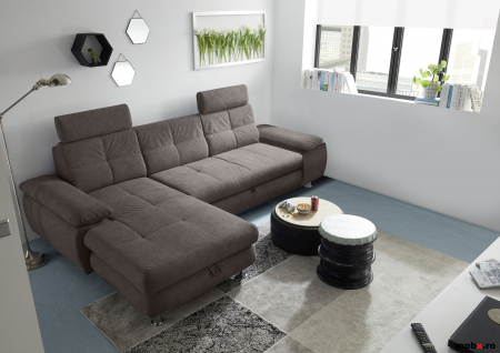 Coltare living - ALBA, coltar extensibil, functie somn si relaxare, RECBK-2F, stanga, stofa gri brego 40, 274x177x88, ext.210x132cm.