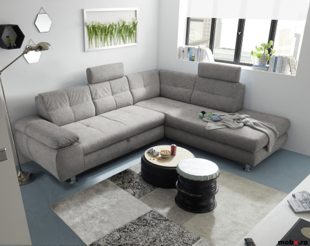 Coltare living - ALBA, coltar pentru living, extensibil, functie somn si relaxare, 2F-OTM, dreapta, stofa gri brego 07, 275x233x88(108), ext.209x127cm.