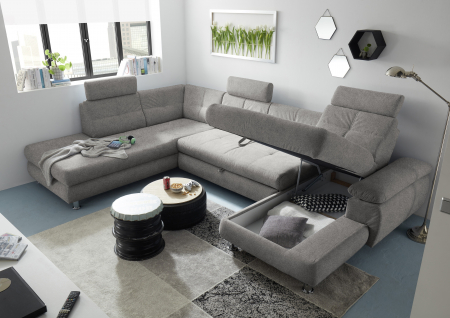 ALBA, coltar U pentru living, extensibil, functie somn si relaxare OTM.2F.RECBK, stanga, stofa gri silver brego 07, 349x233x88, ext.275x127cm. [6]