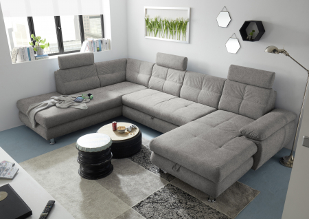 ALBA, coltar U pentru living, extensibil, functie somn si relaxare OTM.2F.RECBK, stanga, stofa gri silver brego 07, 349x233x88, ext.275x127cm. [5]