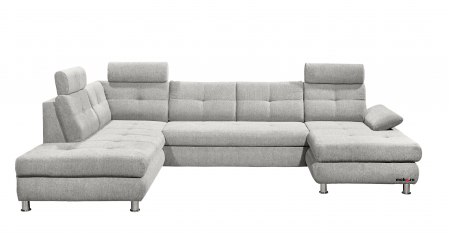 Coltare living - ALBA, coltar U pentru living, extensibil, functie somn si relaxare OTM.2F.RECBK, stanga, stofa gri silver brego 07, 349x233x88, ext.275x127cm.