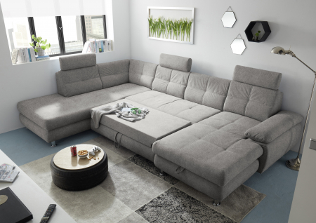 ALBA, coltar U pentru living, extensibil, functie somn si relaxare OTM.2F.RECBK, stanga, stofa gri silver brego 07, 349x233x88, ext.275x127cm. [7]