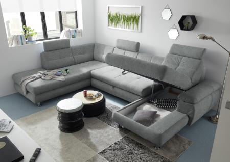 ALBA, coltar U pentru living, extensibil, functie somn si relaxare OTM.2F.RECBK, stanga, stofa gri brego 09, 349x233x88, ext.275x127cm. [6]