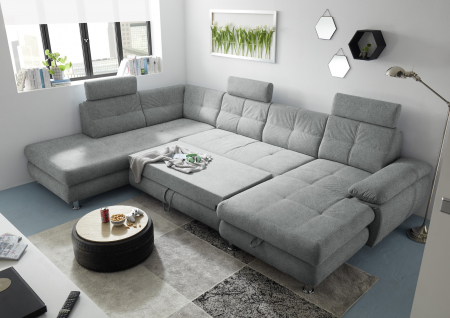 ALBA, coltar U pentru living, extensibil, functie somn si relaxare OTM.2F.RECBK, stanga, stofa gri brego 09, 349x233x88, ext.275x127cm. [7]