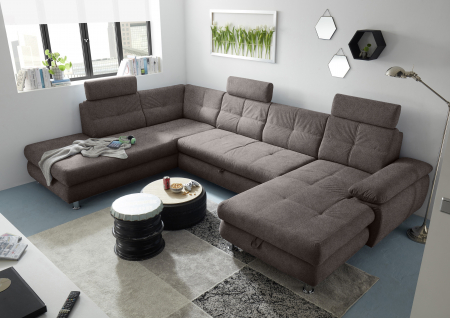 Coltare living - ALBA, coltar U pentru living, extensibil, functie somn si relaxare OTM.2F.RECBK, stanga, stofa maro brego 40, 349x233x88, ext.275x127cm.