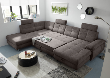ALBA, coltar U pentru living, extensibil, functie somn si relaxare OTM.2F.RECBK, stanga, stofa maro brego 40, 349x233x88, ext.275x127cm. [2]