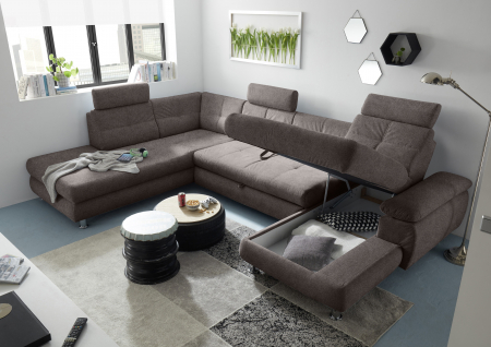 ALBA, coltar U pentru living, extensibil, functie somn si relaxare OTM.2F.RECBK, stanga, stofa maro brego 40, 349x233x88, ext.275x127cm. [1]