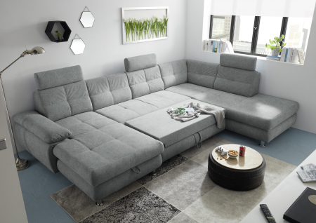 ALBA, coltar U pentru living, extensibil, functie somn si relaxare RECBK.2F.OTM, dreapta, stofa gri brego 09, 349x233x88, ext.275x127cm. [7]