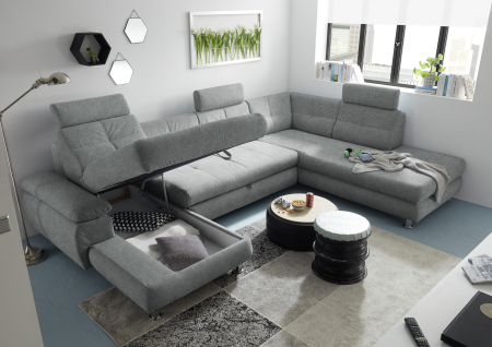 ALBA, coltar U pentru living, extensibil, functie somn si relaxare RECBK.2F.OTM, dreapta, stofa gri brego 09, 349x233x88, ext.275x127cm. [6]