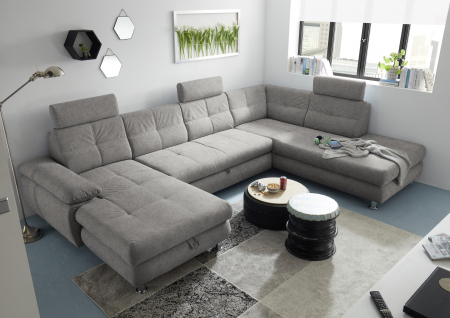 ALBA, coltar U pentru living, extensibil, functie somn si relaxare RECBK.2F.OTM, dreapta, stofa gri silver brego 07, 349x233x88, ext.275x127cm. [5]