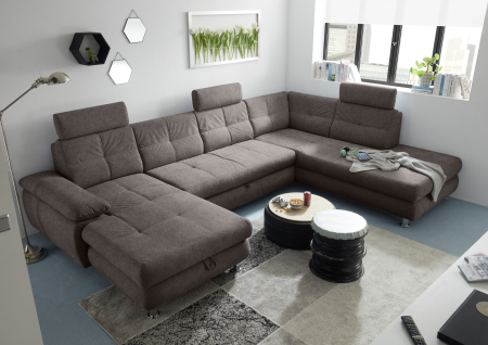 Coltare living - ALBA, coltar U pentru living, extensibil, functie somn si relaxare RECBK.2F.OTM, dreapta, stofa maro brego 40, 349x233x88, ext.275x127cm.