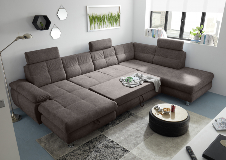 ALBA, coltar U pentru living, extensibil, functie somn si relaxare RECBK.2F.OTM, dreapta, stofa maro brego 40, 349x233x88, ext.275x127cm. [2]
