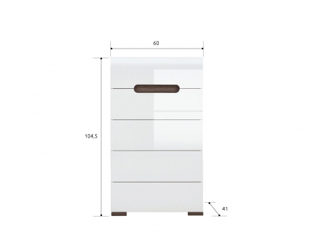 Azteca Comoda KOM5S, 5 sertare, front MDF culoare alb lucios, 60/41/105 cm. [2]