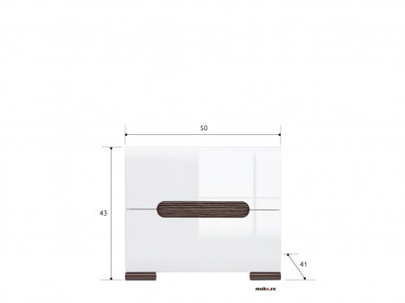 Azteca Noptiera KOM2S cu 2 sertare, front MDF culoare alb, 50/41/43 cm. [1]