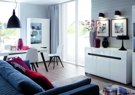 Azteca Vitrina REG1W1D/21/9, front MDF culoare alb lucios, 90/41/210 cm. [5]