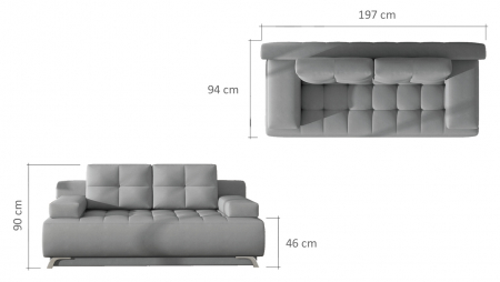 Canapea extensibila OSLO, stofa gri, cu lada depozitare, 197x94x90, ext.194x144cm [4]