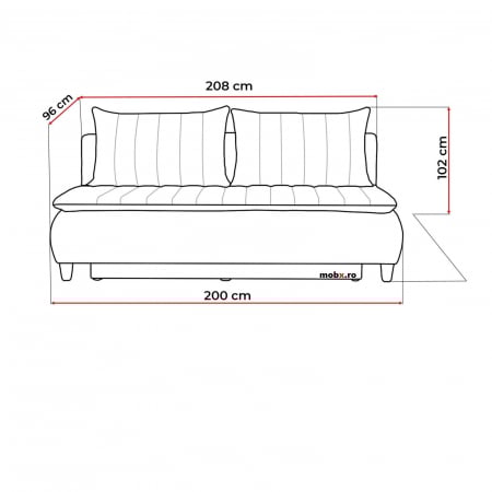 Canapea HARRY, 3 locuri extensibila cu functie de somn, relaxare si depozitare, stofa gri inchis Riviera 97 , 208x96x102, ext.200x160cm [10]