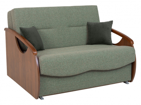 Canapea IDA, 2 locuri extensibila cu functie somn, relaxare si depozitare, stofa verde si brate nuc, (L/ad./h) 117x104x84, ext.109x192 cm.117 [1]