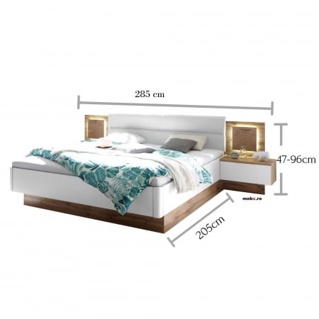 CAPRI, Dormitor Set-A (dulap 280 + pat 160 + 2 noptiere cu iluminare led), culoare alb cu insertii stejar salbatic. [13]
