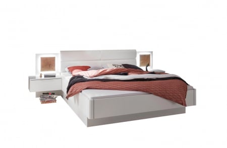 CAPRI, Dormitor Set-A (dulap 280 + pat 160 + 2 noptiere cu iluminare led), culoare alb cu insertii stejar salbatic. [6]