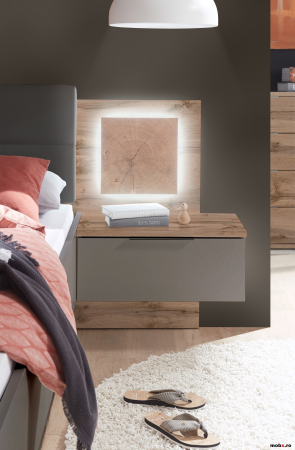 CAPRI, Dormitor Set-A (dulap 280 + pat 180 + 2 noptiere cu iluminare led), culoare gri bazalt cu insertii stejar salbatic. [8]