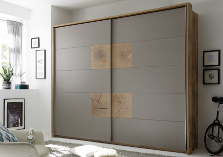 CAPRI, Dulap 2 usi culisante, gri bazalt cu insertie de stejar salbatic, (Lxadxh) ca. 280x60x230 cm. [1]
