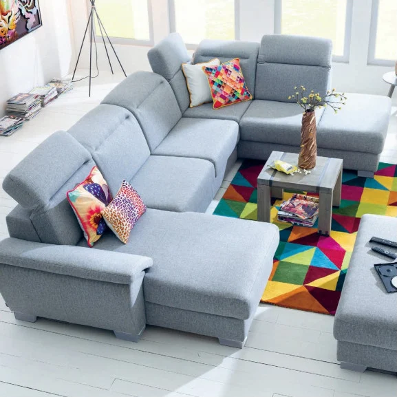 DAX, Coltar U pentru living, extensibil functie somn si relaxare, dreapta, stofa gri, 365x233x175cm. [4]