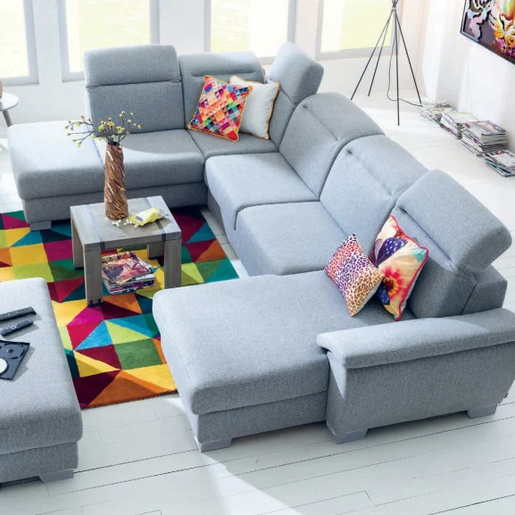DAX, Coltar U pentru living, extensibil cu functie somn si relaxare, stanga, stofa gri, 365x233x175cm. [2]