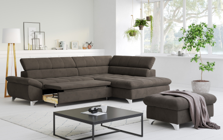 Coltar Living extensibil, functie somn GEMINI 3F-OTM, dreapta, stofa F602 GRI STONE, VELVET, 312x231x97, ext.228x127cm. [1]