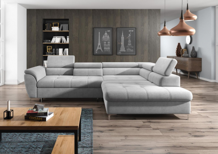 Coltar extensibil TEMPO 2FL-E-OTKR, dreapta, stofa gri, 290x215x77(94), ext.220x138cm. [1]